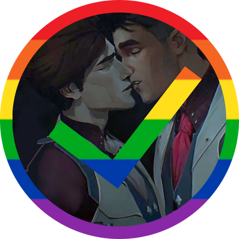 jayvik_ok One of Jayce PFP War icons, the Jayvik kiss edit one, with a rainbow tick sign on it.